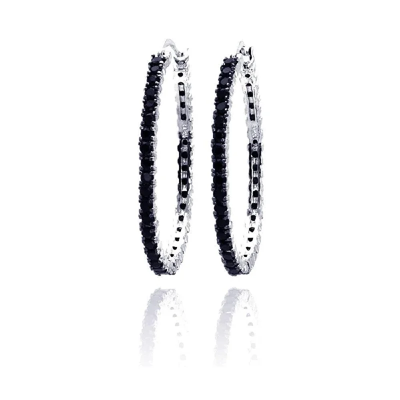 Ladies earrings jade details-Silver 925 Black and Silver Rhodium Plated CZ Dangling Earrings - BGE00074