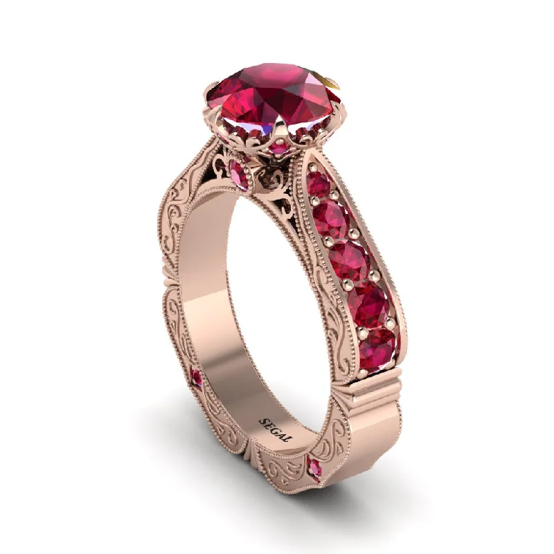 Ladies engagement rings 2025 trends-Ruby Victorian Scroll Engagement Ring - Kehlani No. 56