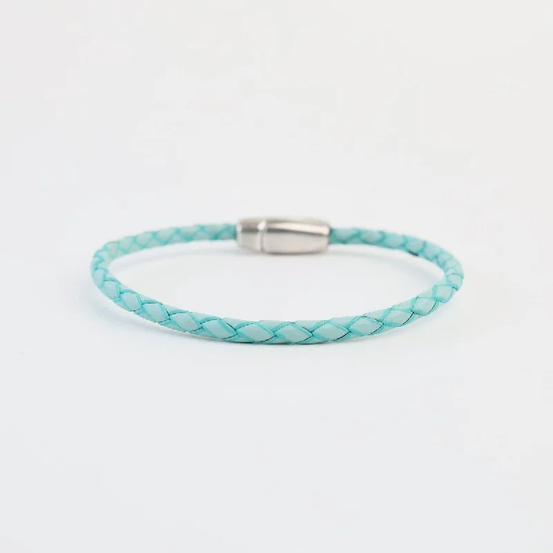 Ladies bracelets online shopping-Zoe Braided Turquoise Leather Bracelet