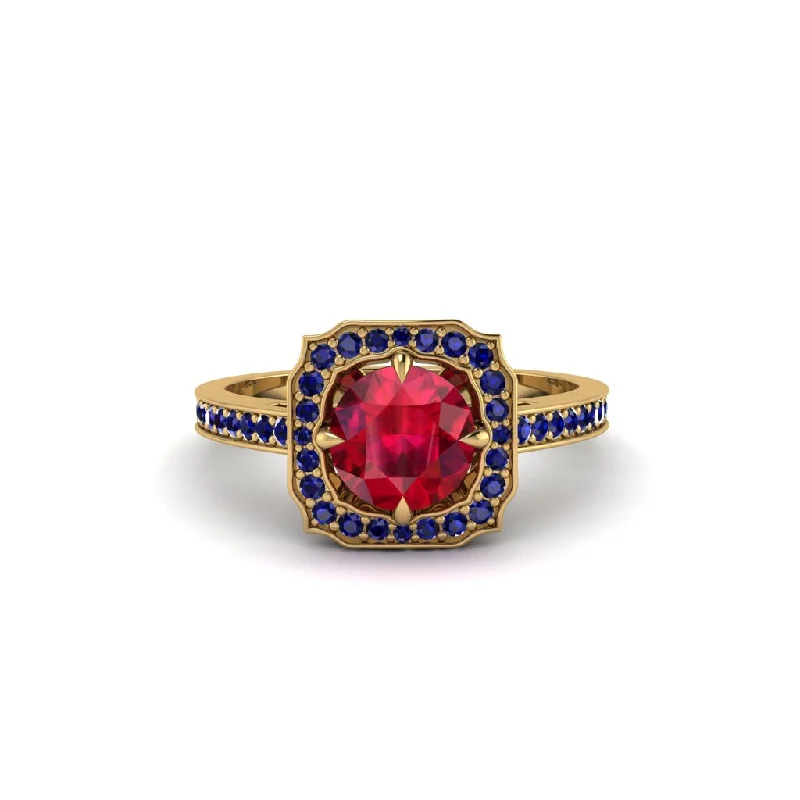 Ladies engagement rings eco-friendly-Ruby Cathedral Halo Engagement Ring - Luciana No. 70