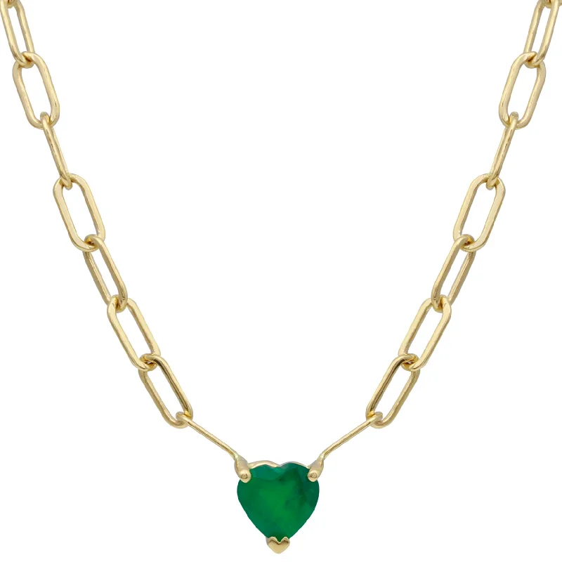 Ladies rings diamond accents-Emerald Heart Necklace