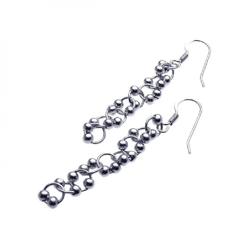 Ladies earrings synthetic jewels-Clearance-Silver 925 Rhodium Plated Multi Ball Round Dangling Hook Earrings - STE00931