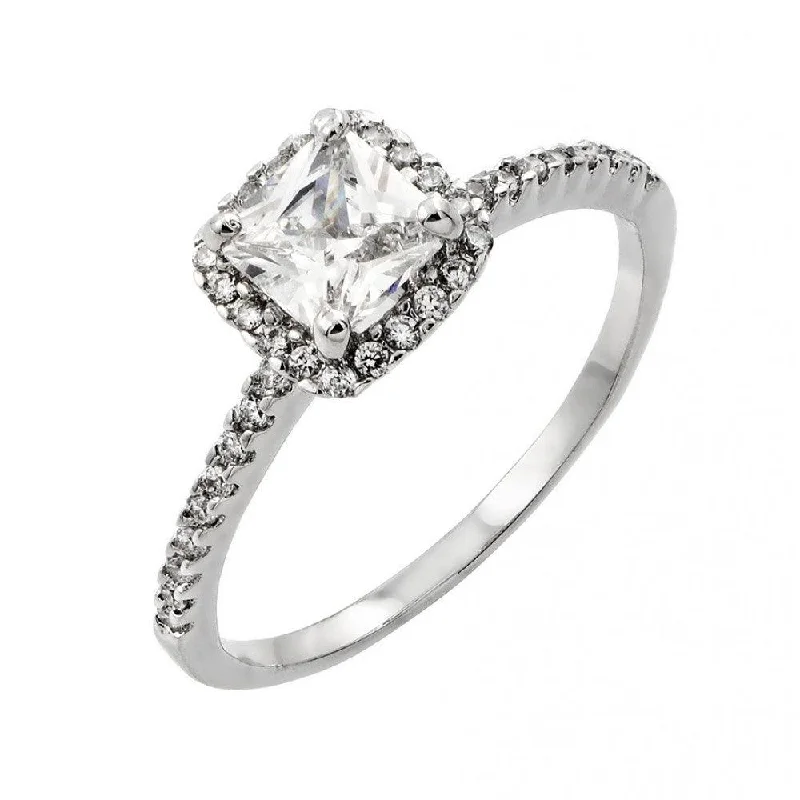 Ladies rings youthful flair-Silver 925 Rhodium Plated Clear CZ Square Ring - BGR00862