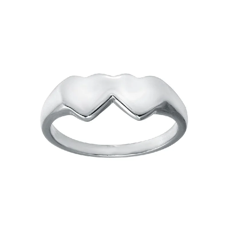 Ladies rings natural gems-Rhodium Plated 925 Sterling Silver Double Heart Ring - SOR00036