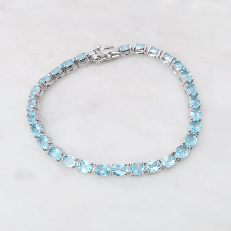 Ladies bracelets hypoallergenic-Oval Blue Apatite Tennis Bracelet