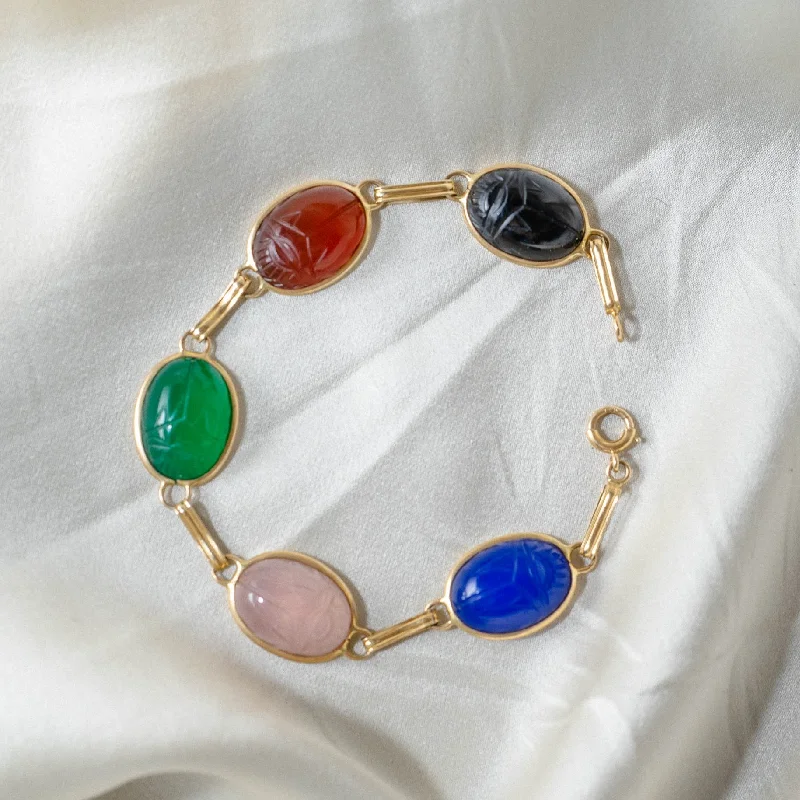 Ladies bracelets silver tones-Multi-Gemstone Scarab Bracelet in 14K