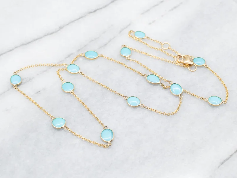 Ladies rings online shopping-Bezel Set Turquoise Station Link Necklace