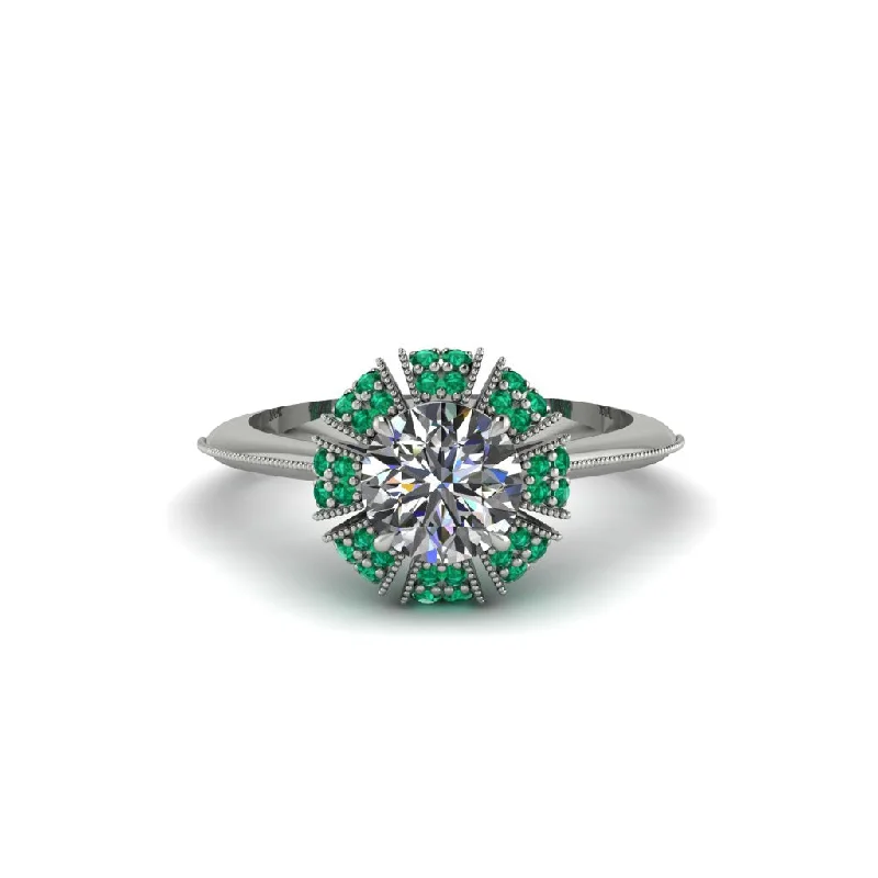 Ladies engagement rings European flair-Emerald Crown Halo Engagement Ring - Annie No. 18