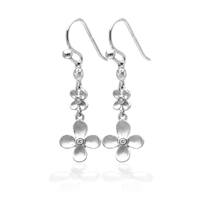 Ladies earrings gold styles-Clearance-Silver 925 Rhodium Plated Matte Finish Hanging Clover Earrings - STE00742