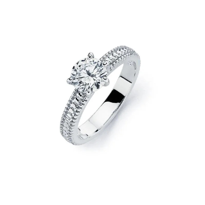 Ladies rings star motifs-Silver 925 Rhodium Plated Clear Solitaire CZ Bridal Ring - BGR00718