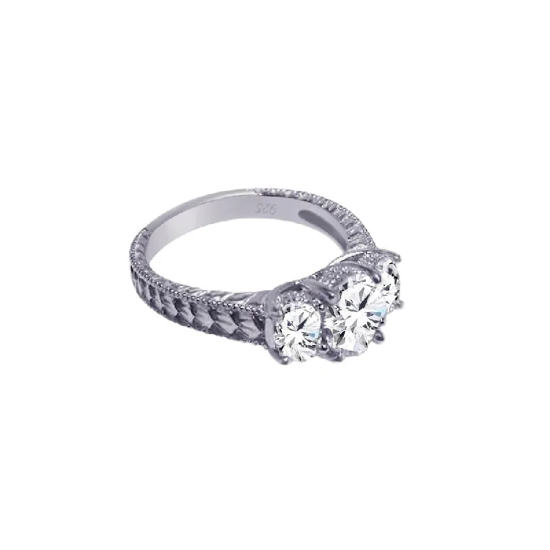 Ladies rings everyday wear-Silver 925 Rhodium Plated CZ Past Present Future Ring - ACR00004