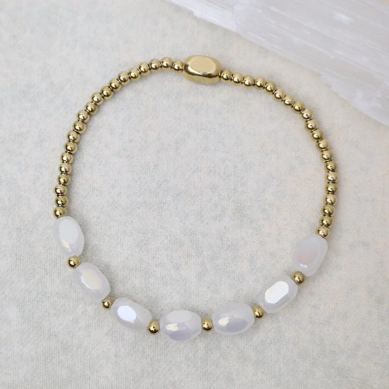 Ladies bracelets boho flair-Meet Me Half Way Pop Of Color Bracelet in White Cap & Gold