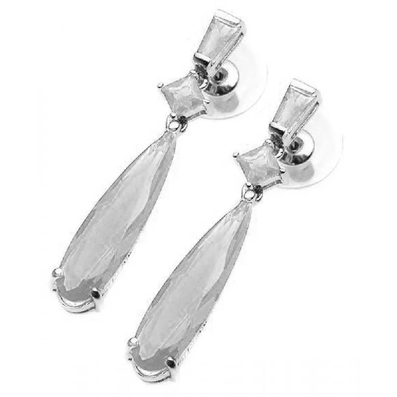 Ladies earrings gold-plated-Silver 925 Rhodium Plated Multishape Marquis Clear CZ Dangling Earrings - BGE00066CLR