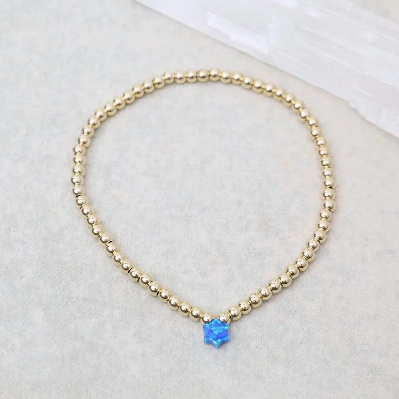 Ladies bracelets slim bands-Blue Opal Star of David Gold Filled Ball Bracelet