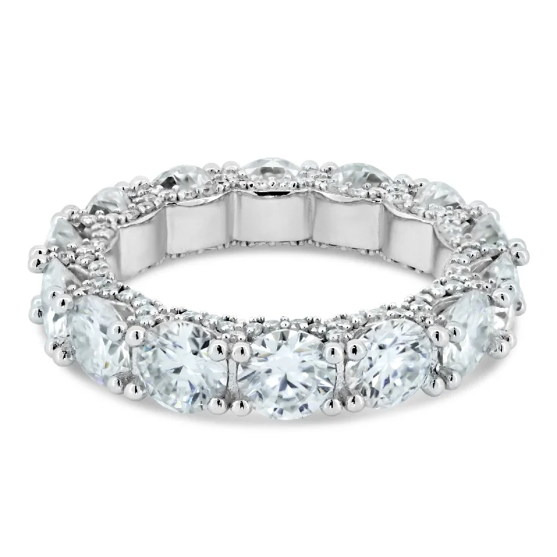 Ladies rings ring finger-925 Sterling Silver Rhodium Moissanite Eternity Band Ring - MGMR00003