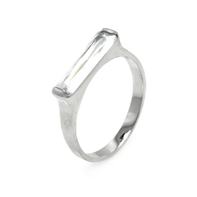 Ladies rings engagement options-Clearance-Silver 925 Rhodium Plated Long Clear CZ Bar Ring - BGR00003CLR