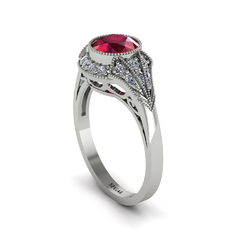 Ladies engagement rings ruby gems-Diamond Vintage-Inspired Besel Engagement Ring - Makenzie No. 12