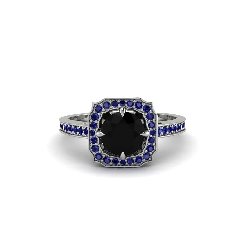 Ladies engagement rings elegant classics-Black Diamond Cathedral Halo Engagement Ring - Luciana No. 69