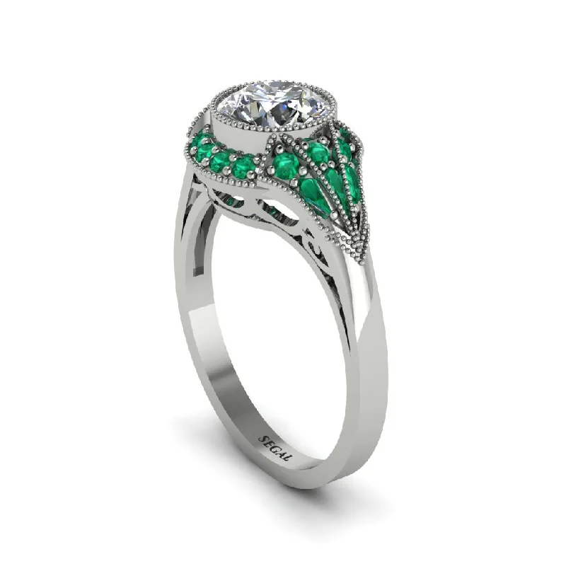 Ladies engagement rings designer labels-Emerald Vintage-Inspired Besel Engagement Ring - Makenzie No. 18