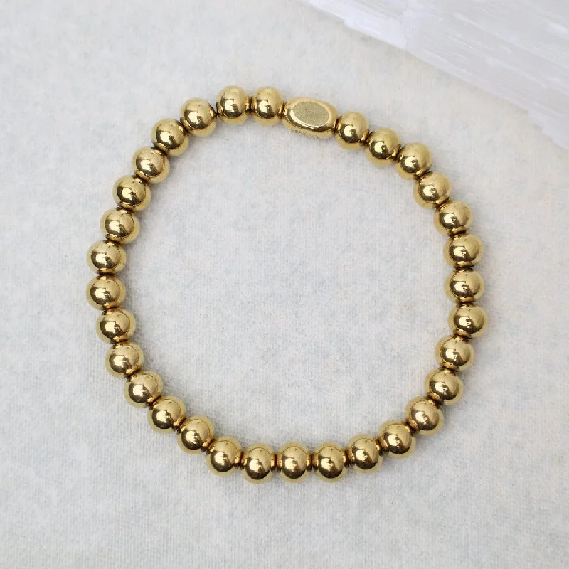 Ladies bracelets rose gold-6mm Plain Ball Bracelet in Gold Plated Stainless Steel