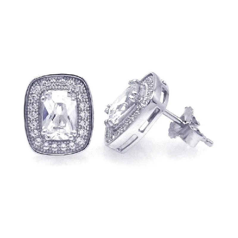 Ladies earrings collectible items-Silver 925 Rhodium Plated Micro Pave Clear Square Inlay CZ Earrings - ACE00035