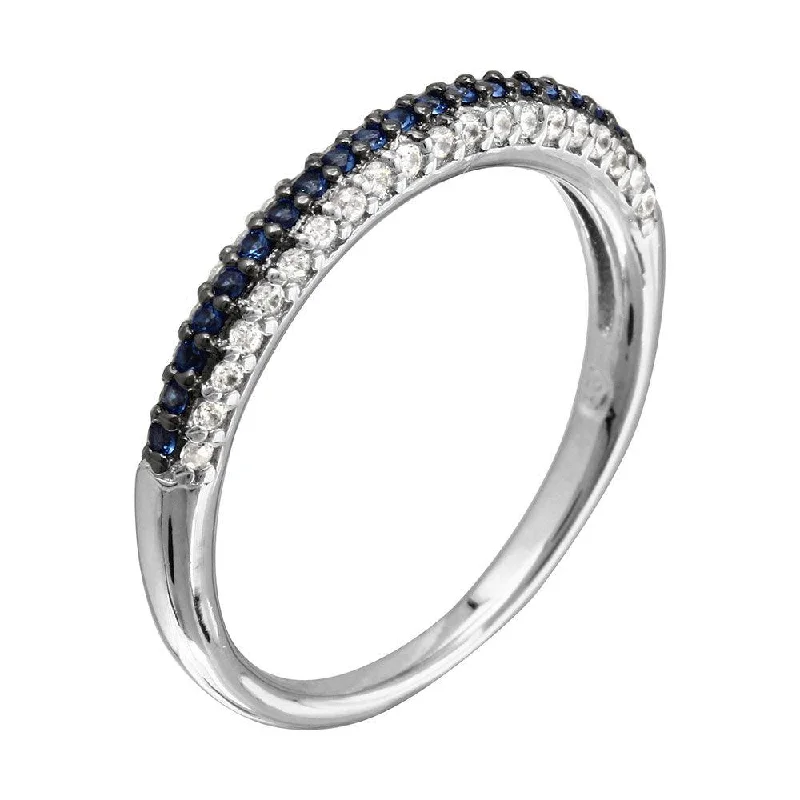 Ladies rings online shopping-Rhodium Plated 925 Sterling Silver Blue and Clear Stackable Ring - BGR01090