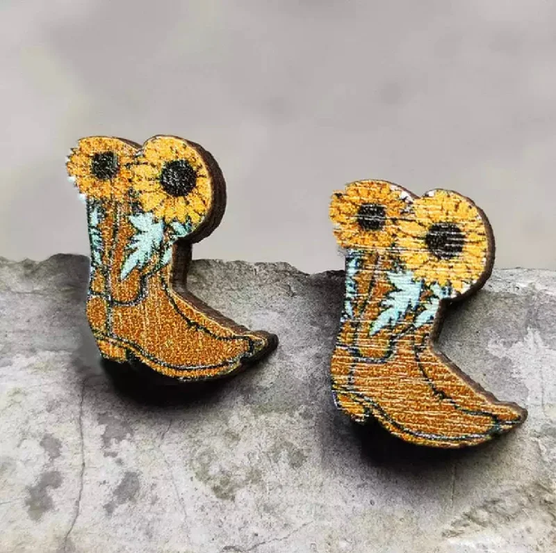 Ladies earrings e-commerce sites-Cowboy Boot Stud Earrings