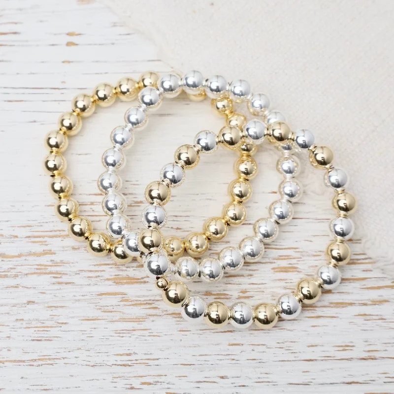 Ladies bracelets heart motifs-8mm Classic Ball Bracelet in Silver, Gold, or Two Tone