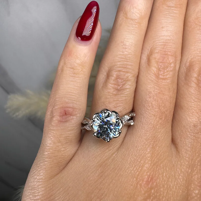 Ladies engagement rings romantic gifts-"Issabelle" Blue Round Cut and Marquise Diamond Shoulder Engagement Ring