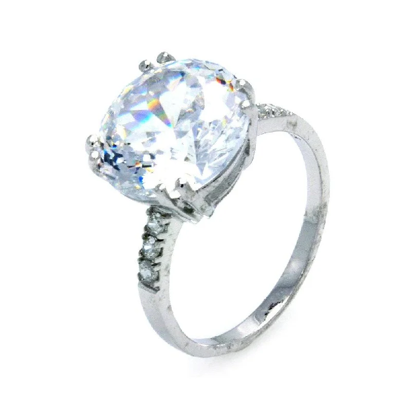 Ladies rings geometric patterns-Silver 925 Rhodium Plated Large Round Clear Center CZ Ring - STR00824