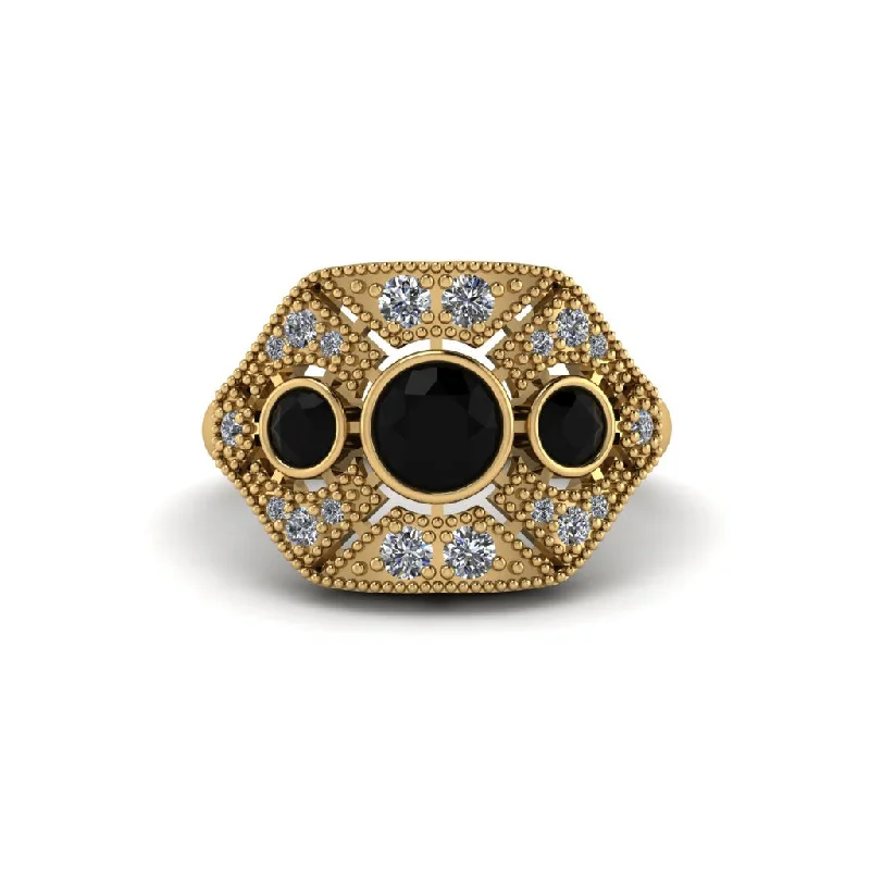 Ladies engagement rings Asian charm-Black Diamond Art Deco Geometric Engagement Ring - Haven No. 7