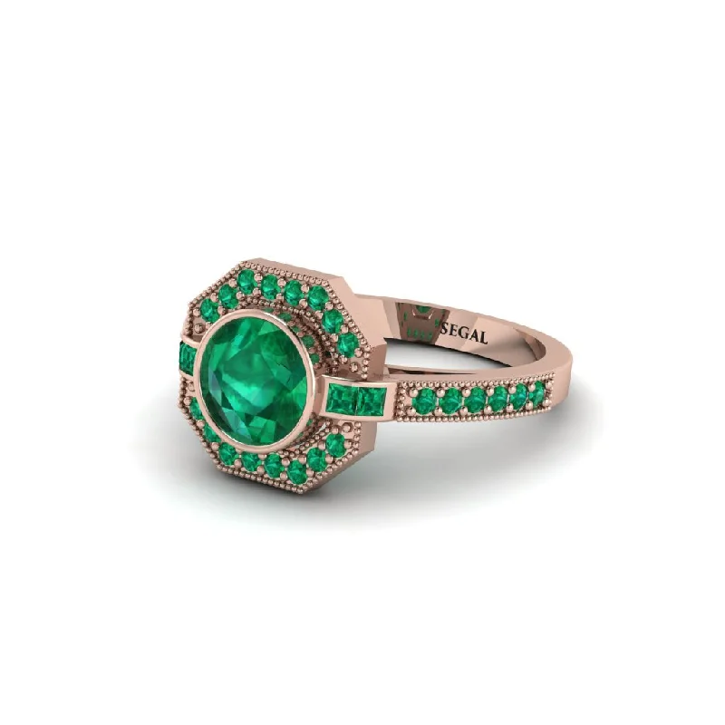 Ladies engagement rings sentimental value-Emerald Octagon Halo Engagement Ring - Leia No. 20