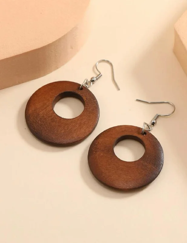 Ladies earrings diamond drops-Round Wooden Drop Earrings