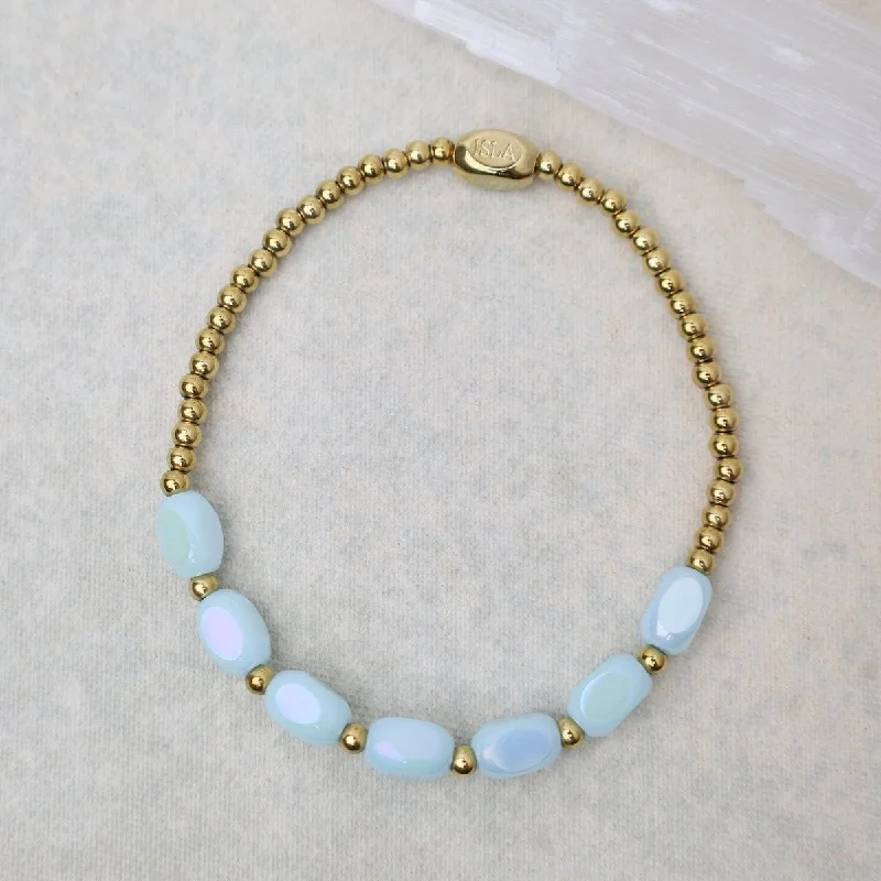 Ladies bracelets engraved names-Meet Me Half Way Pop Of Color Bracelet in Sky Blue & Gold