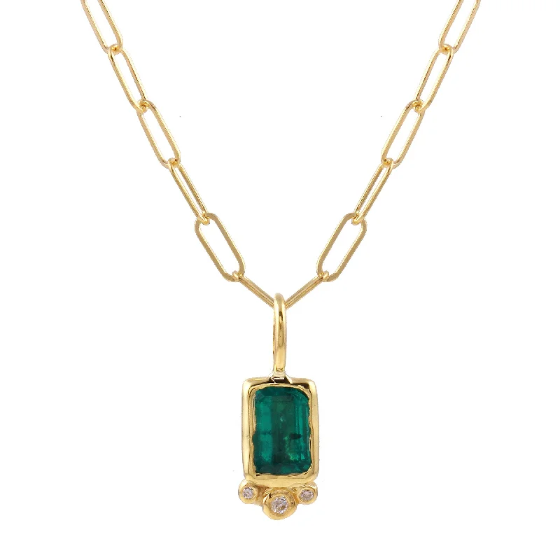 Ladies rings care tips-Rectangle Emerald & Diamond Necklace