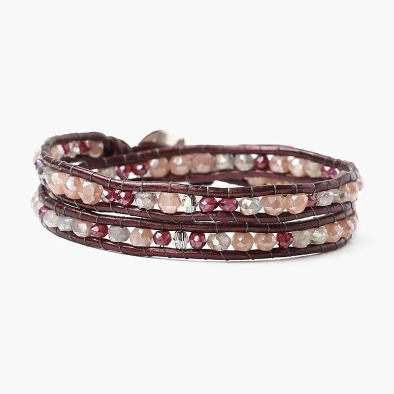 Ladies bracelets friendship bands-Garnet Mix Sterling Silver 12" Double Wrap Bracelet