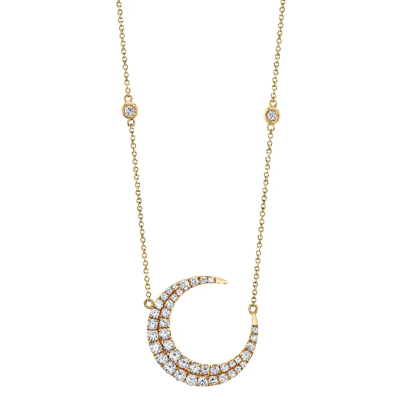 Ladies rings white gold-Diamond Crescent Moon Necklace