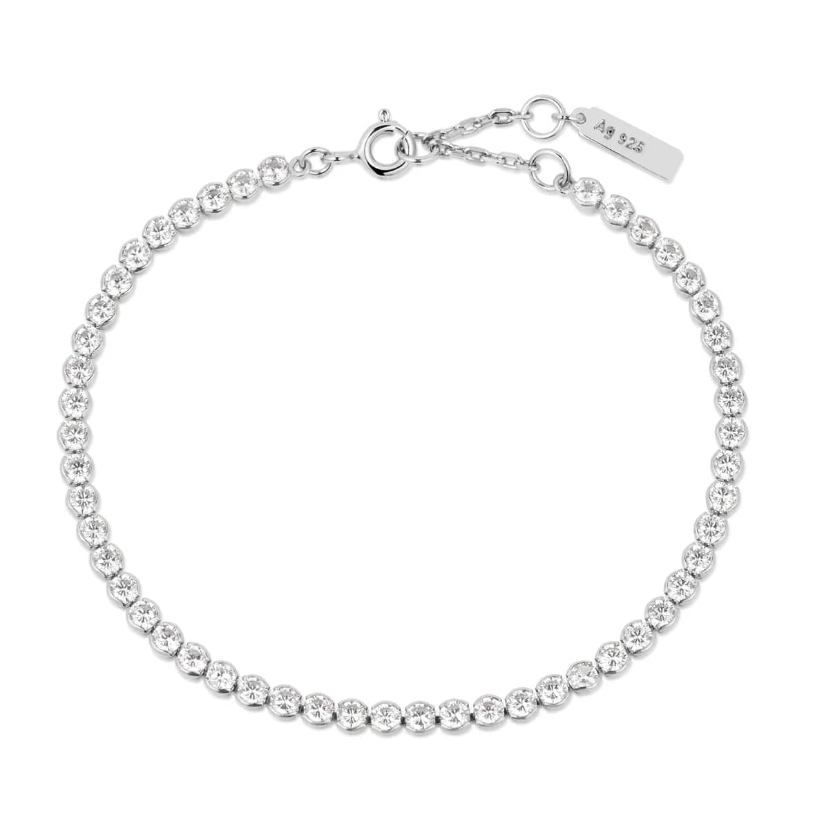 Ladies bracelets synthetic jewels-Silver Row Bezel Set Bracelet