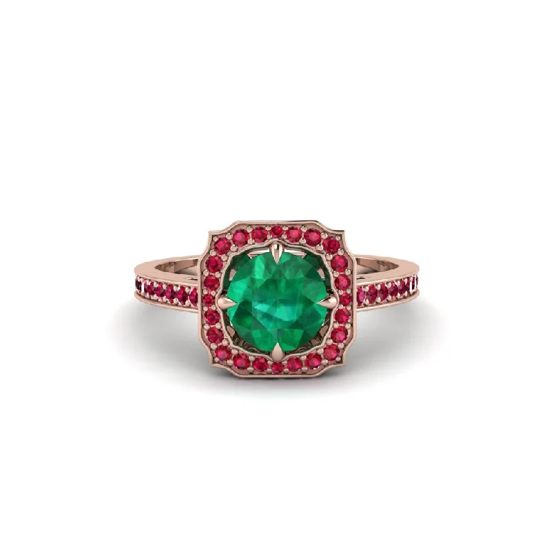 Ladies engagement rings emerald stones-Emerald Cathedral Halo Engagement Ring - Luciana No. 50