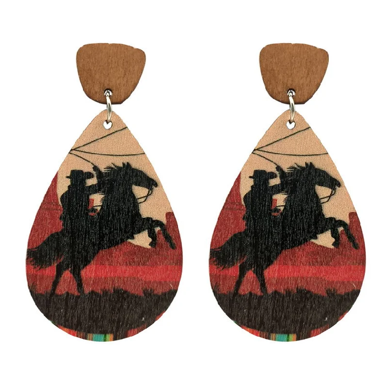 Ladies earrings worldwide styles-Western Rope Ride Horse Cowboy Teardrop Earrings