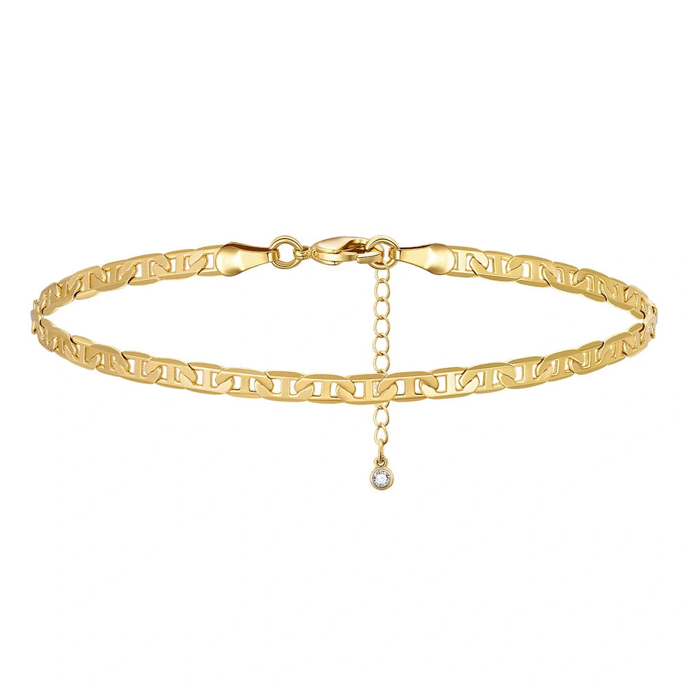 Ladies bracelets bridal must-haves-Dainty 14k Gold Adjustable Ankle Bracelets- Stud