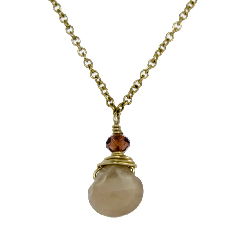 Ladies rings gold designs-Brown Moonstone One Drop Necklace