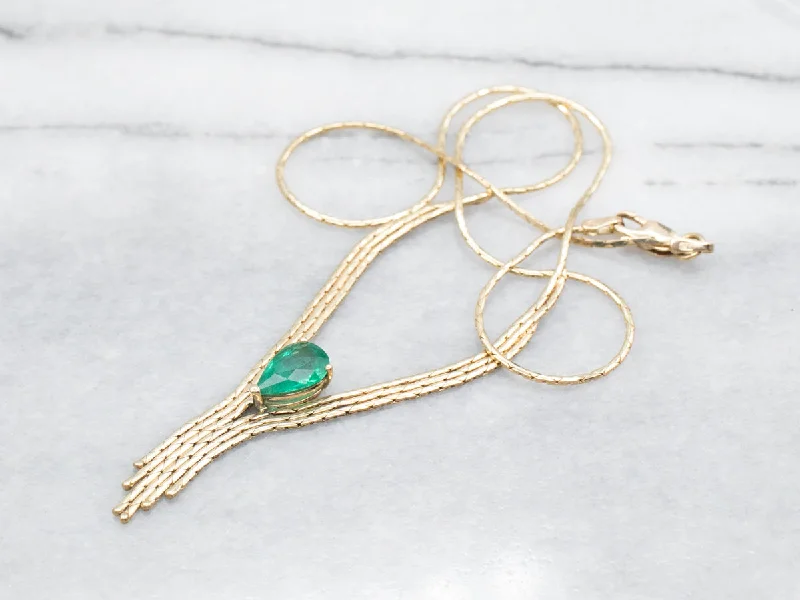 Ladies rings friendship bands-Yellow Gold Pear Cut Emerald Necklace with Lobster Clasp