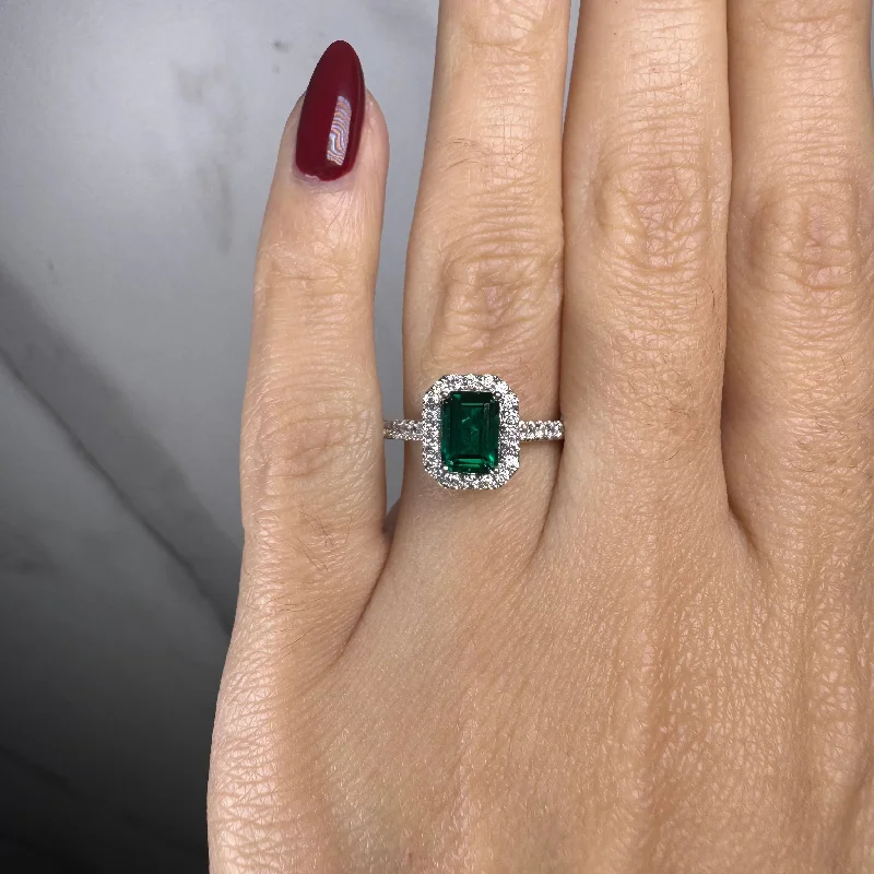 Ladies engagement rings affordable picks-"Curena" Emerald Cut Halo and Diamond Shoulder Engagement Ring HAEC05E