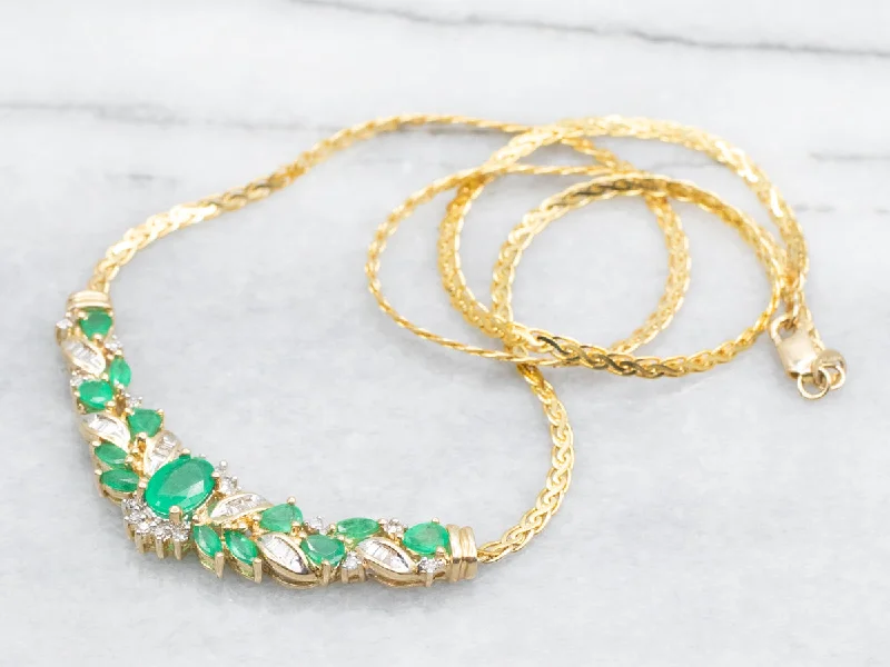 Ladies rings memory keepsakes-Italian Gold Emerald and Diamond Necklace