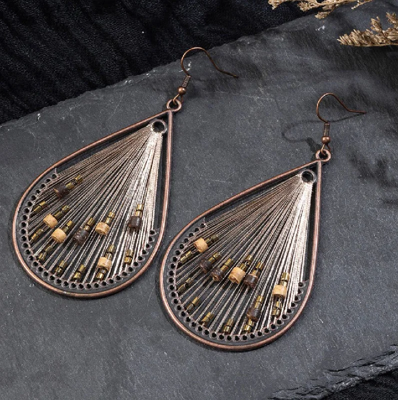 Ladies earrings luxury choices-Beige Strings with Bead Accent Teardrop Earrings