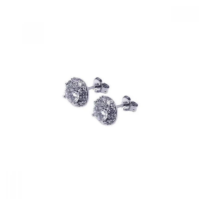 Ladies earrings subtle luxury-Silver 925 Rhodium Plated Round CZ Post Earrings - STE00217