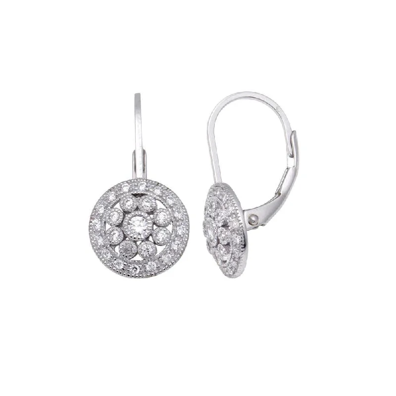 Ladies earrings online shopping-Silver 925 Rhodium Plated Round Cluster CZ Hook Earrings - STE00606