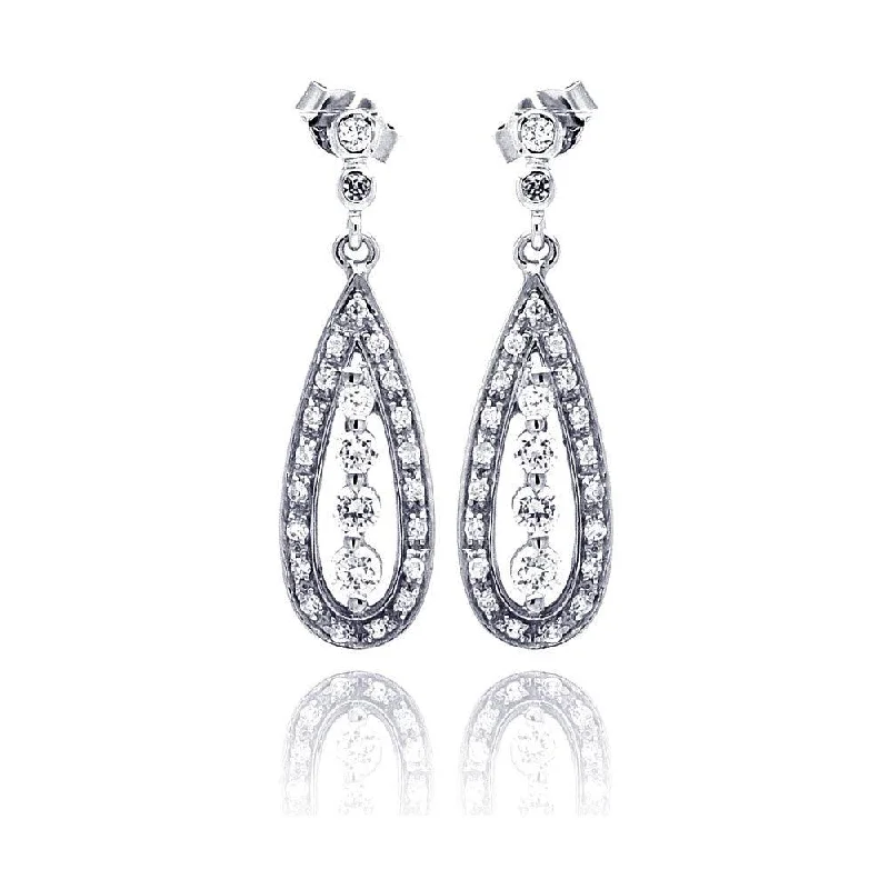 Ladies earrings modern looks-Silver 925 Rhodium Plated Teardrop Marquis CZ Dangling Earrings - STE00660