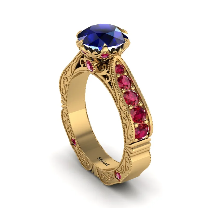 Ladies engagement rings three-stone-Sapphire Victorian Scroll Engagement Ring - Kehlani No. 58